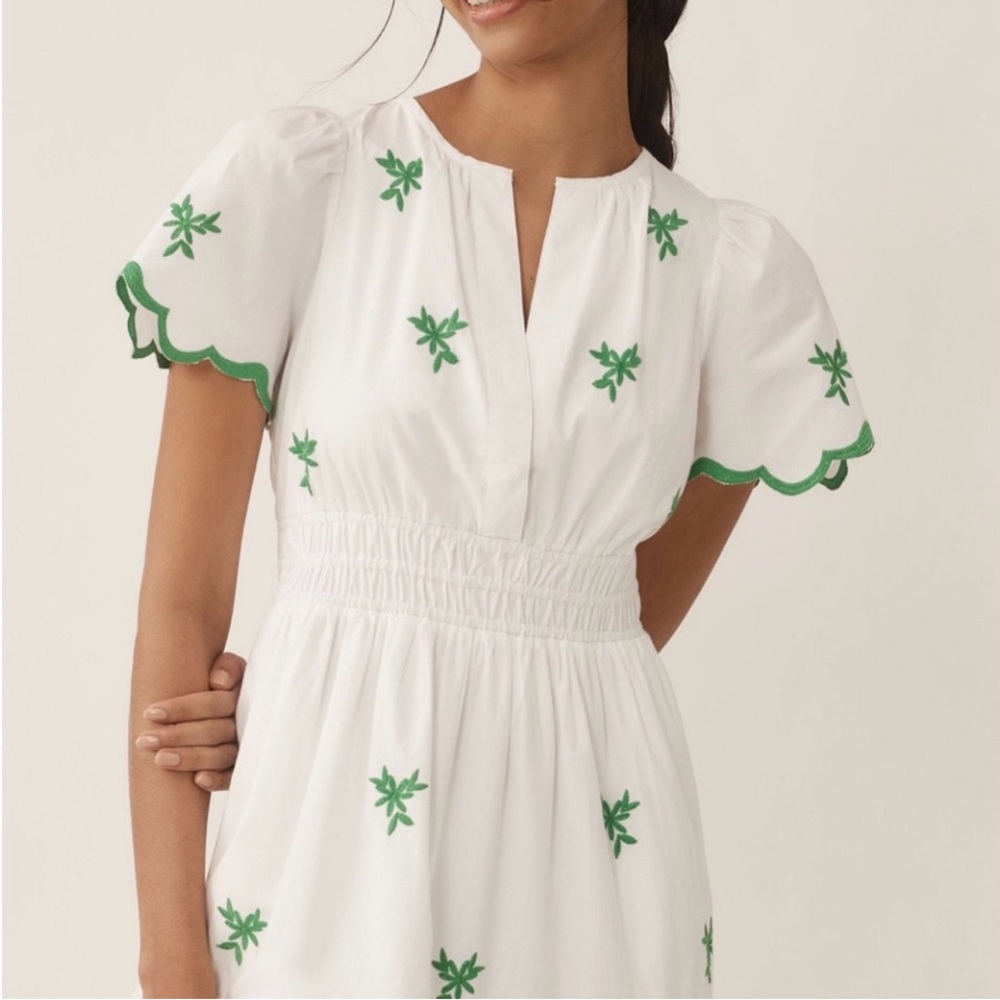 Anthropologie Somerset Collection White Maxi Dress with Green Embroidery - Picture 8 of 11